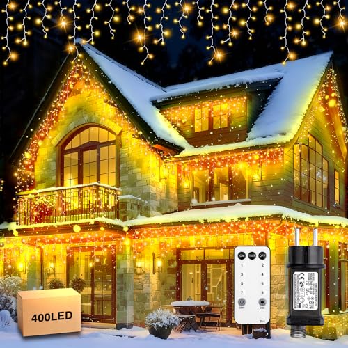 Xahpower Cortina Luces Navidad Exterior 12M, 400 LED Guirnalda Luminosa con Control Remoto, 8 Modos, Temporizador IP44, Luces Decorativas para Navidad, Fiesta, Balcón, Boda, Courtyard, Garden