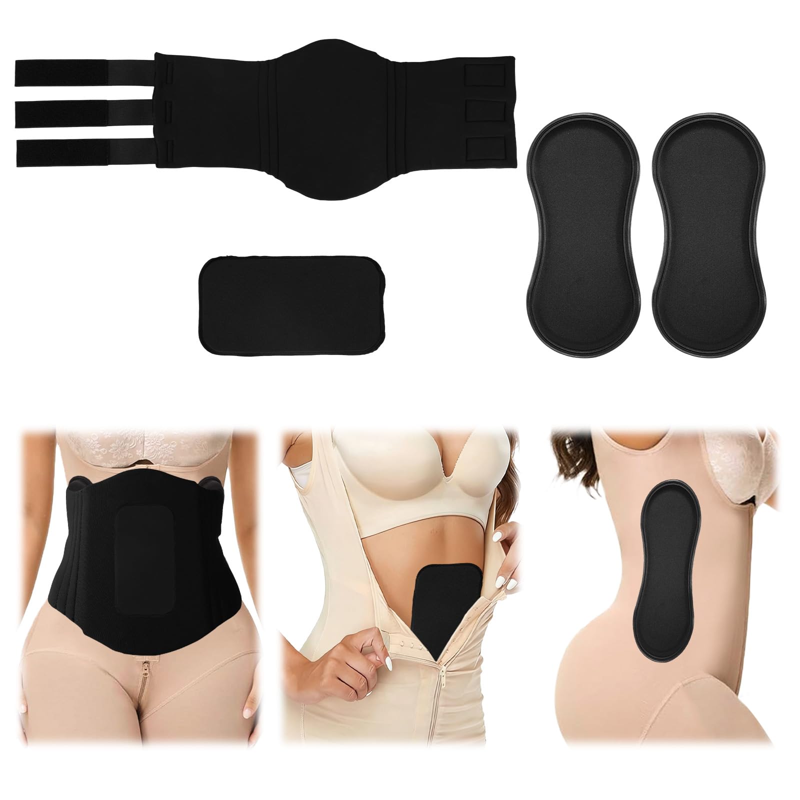 Lyreh 4stk Seitliche 360-Grad-Bauchkompressionsbretter Set, Lipo-Schaum-Taille-Lateralschutz Bauch-Kompressionspad mit Bauch-Lipo-Wickel für Liposuktions-Postoperations-Erholung