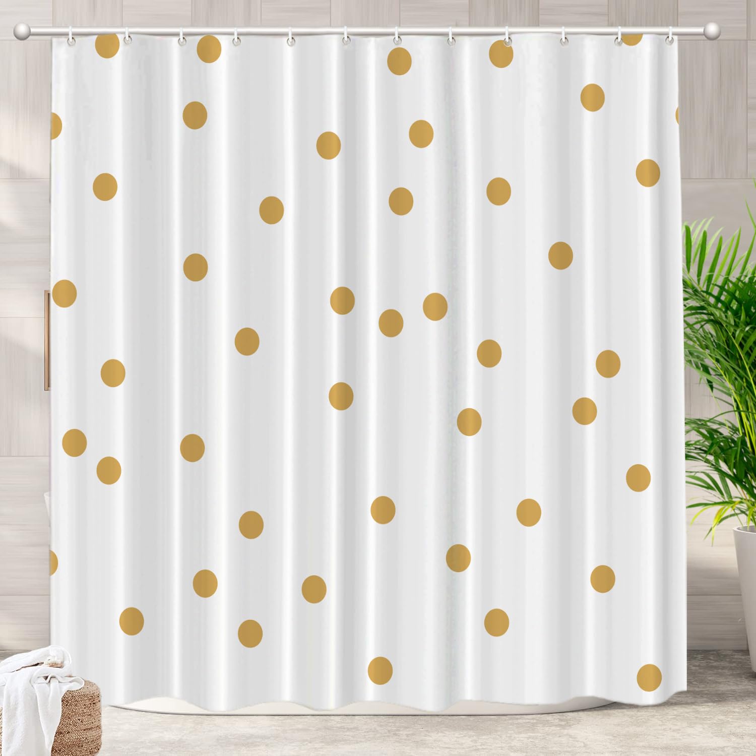Rideau de douche pois dorés Batmerry 183x183 cm en polyester beige