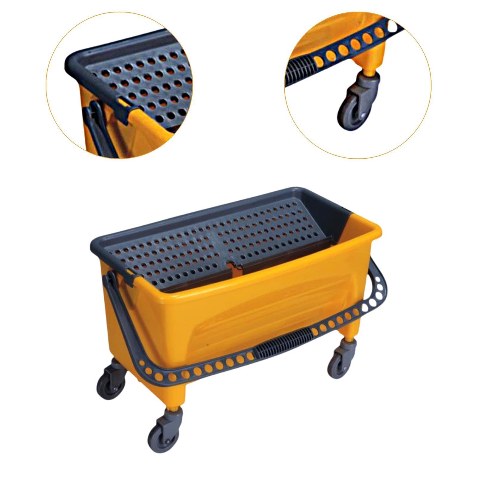 Cubo de Rectangular con Asa Reforzada Y Ruedas Giratorias Cubo Portátil con Escurridor Eficiente para Limpieza de Suelos Material PP, Amarillo, Individual