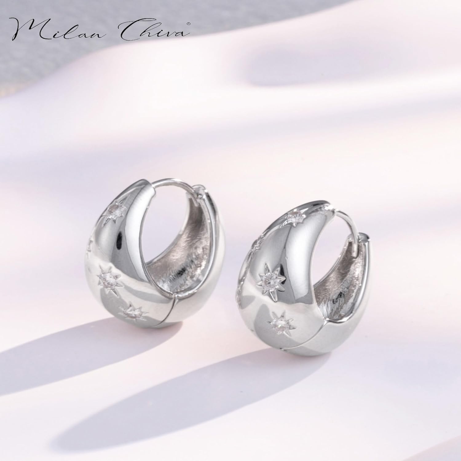 Milan Chiva Gold Chunky Hoop Earrings for Women Statement 14K Plated Thick Huggie Trendy Jewelry - Image 4