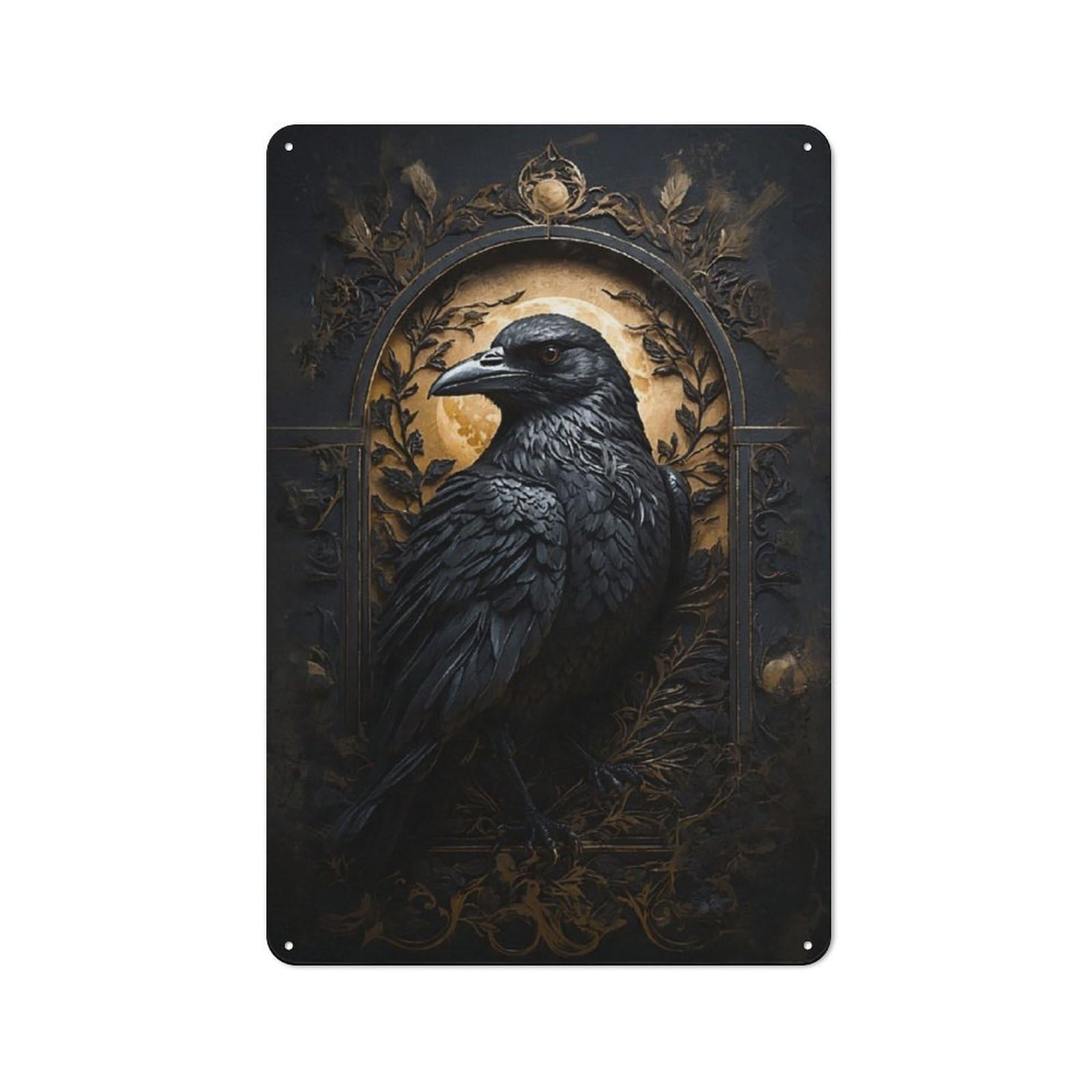 Junmoney Framed Crow Retro Tin Sign 30X20cm For Garage Wall, For Fans Of Metal Signs And Themed Wall Decor