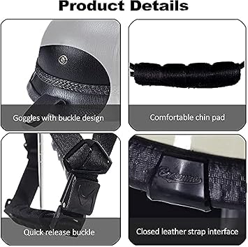 German Style Motorcycle Helmet, Retro Leather Thin Skull Cap Half Helmet for Adult Men Women, Vintage Open Face Novelty Half Shell Helmet for Cruiser Scooter Chopper, DOT Approved