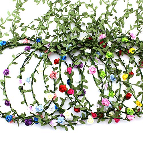 9 Stück Blumenkranz Blume Krone Stirnband,Haar Garland Leaf Ribbon,Kopfschmuck Mehrfarbige Böhmische Kopfbedeckung,für Kinder Frauen Mädchen Braut Brautjungfer,Hochzeitsfest Feiertag Geburtstag