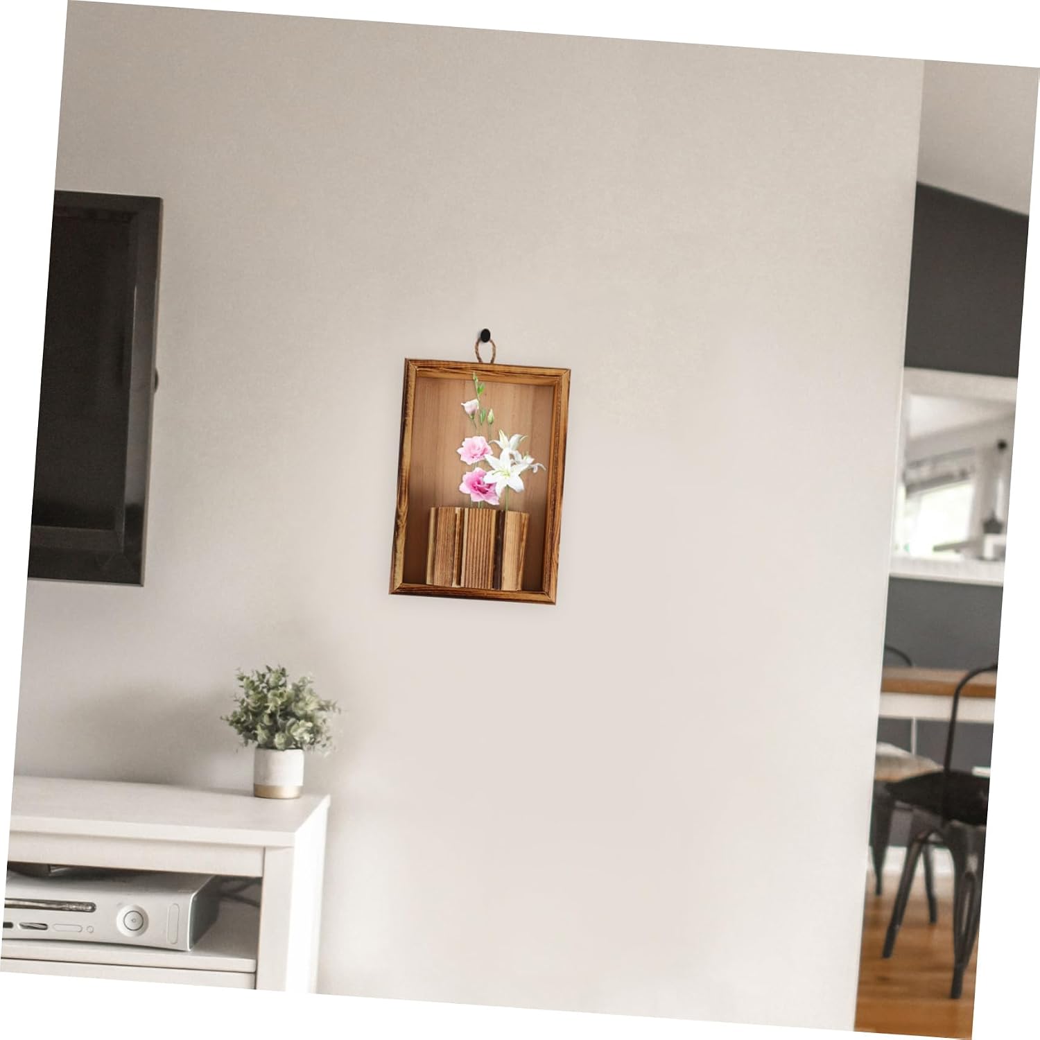 Cabilock Wood Picture Frame Pendant Flowerpot Wall Hanging Decor Brown