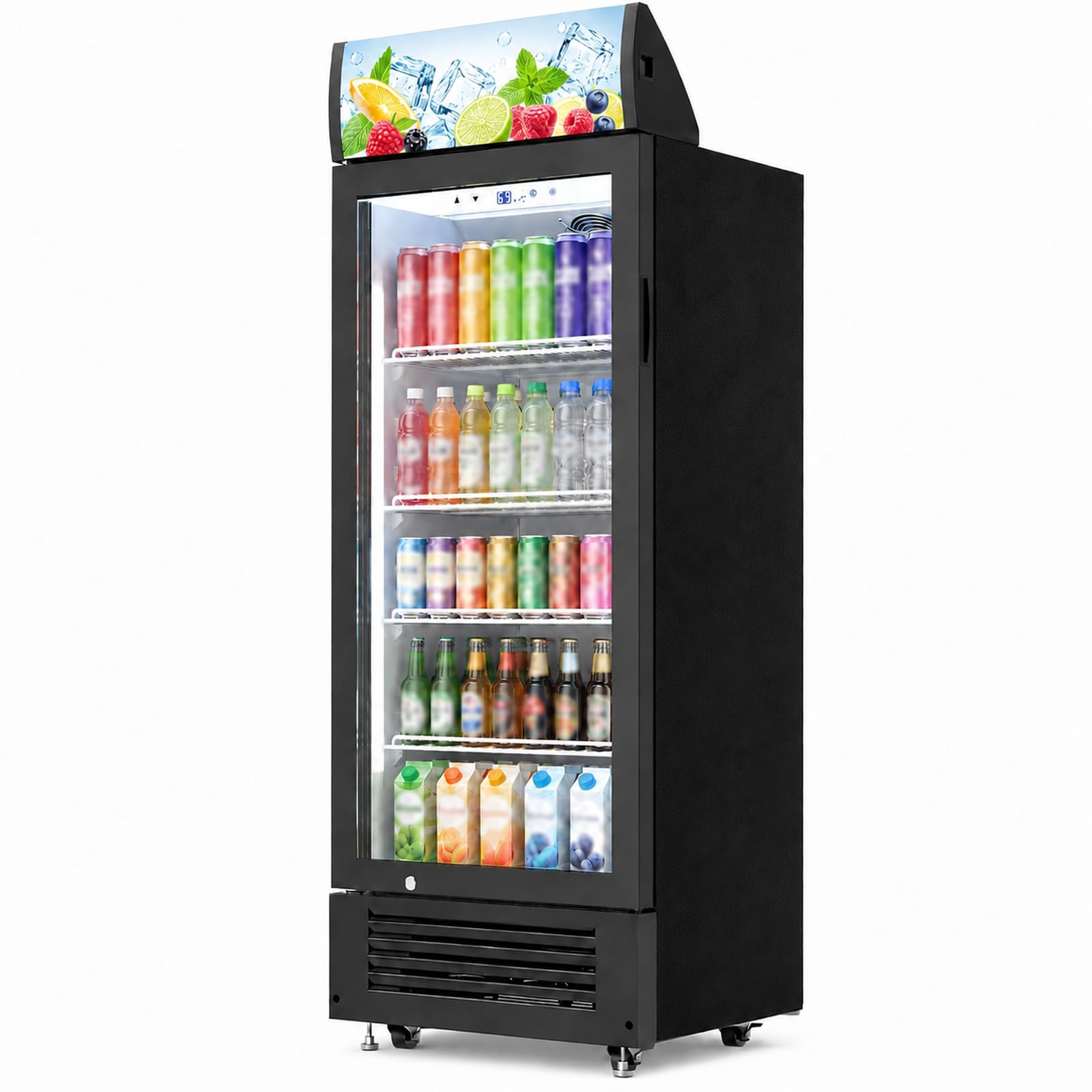 Kismile 6.1 Cu.Ft Commercial Refrigerator with Customizable Lightbox, Beverage Refrigerator with Wheels, Lock &amp; Key, Adjustable Shelves, Double-Tempered Glass Cooler for Bar, Restaurant, Outdoor