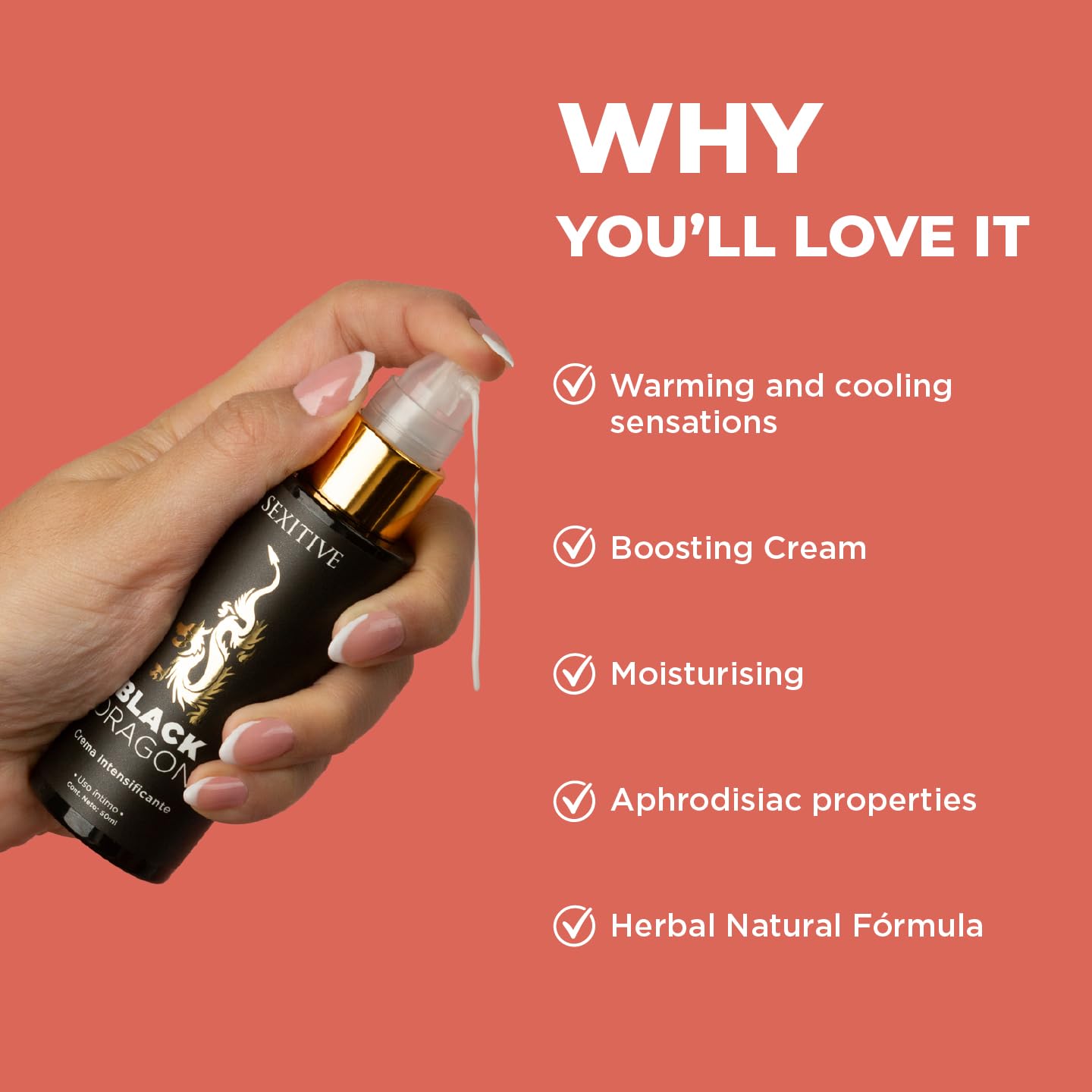 Crema potenciadora de la erección BLACK DRAGON. Efecto Frio-Calor. Más resistencia y virilidad. Mejora el rendimiento sexual masculino con erecciones más intensas y duraderas - 50ml