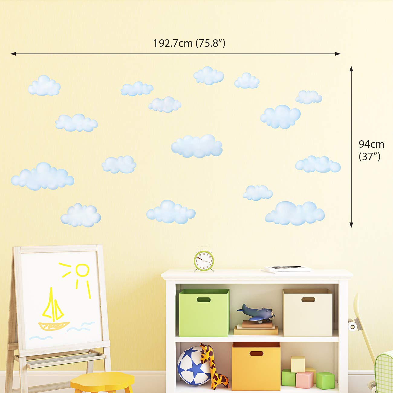 DECOWALL DS9-1702 Nubes Vinilo Pegatinas Decorativas Adhesiva Pared Dormitorio Salón Guardería Habitación Infantiles Niños Bebés