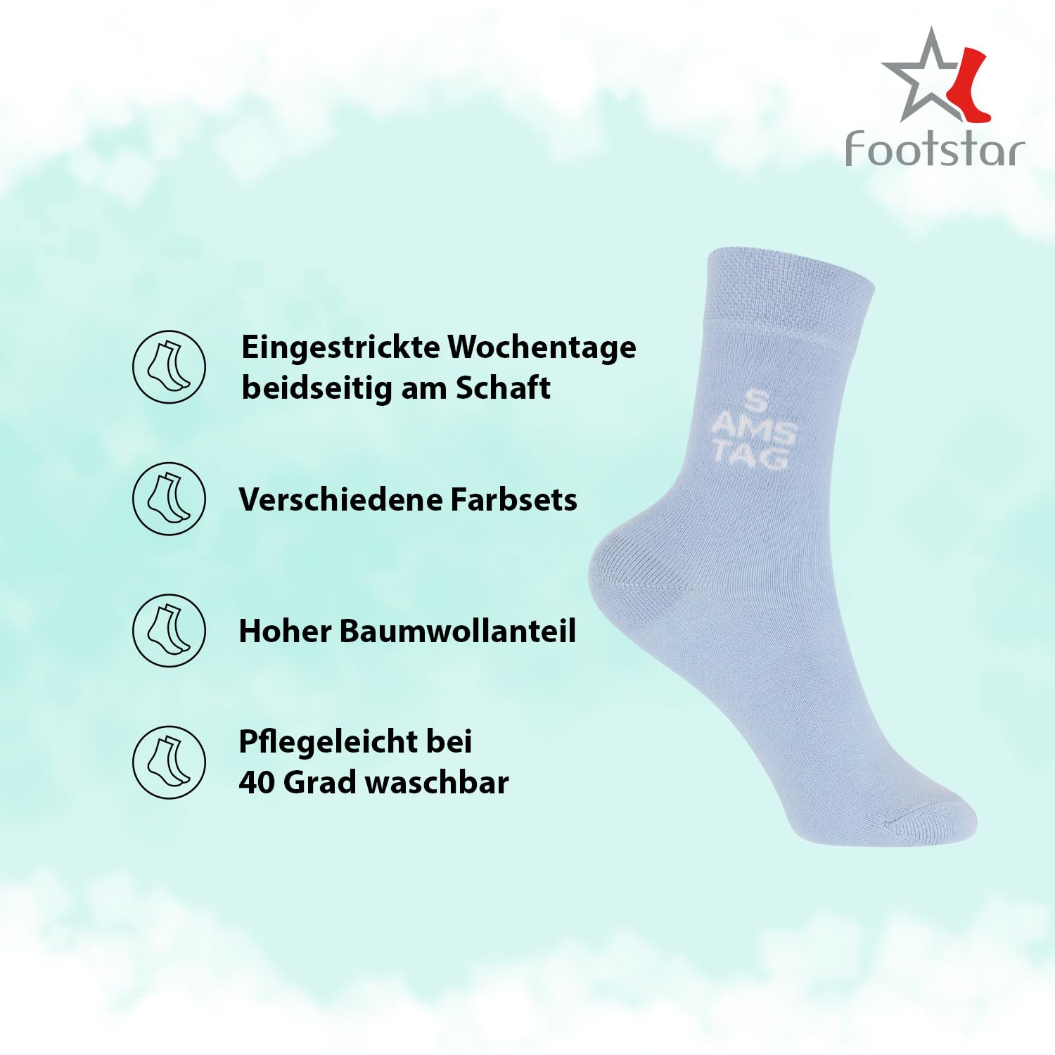 Footstar Dziecięce skarpety na dni tygodnia (7 par), kolorowe skarpety dla chłopców i dziewczynek