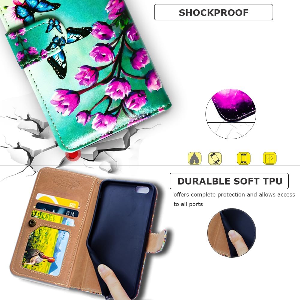 Case for iPhone 16 with RFID Blocking,Hummingbird Flowers Blue Leather Flip Phone Case Wallet Cover with Card Slot Holder Kickstand for Apple iPhone 16 - Image 4