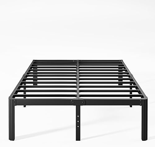 Miniatura 18 de Marco de cama de metal de alta resistencia de 16 pulgadas, marco de cama de plataforma tamaño matrimonial, no necesita somier, sin ruido, fácil