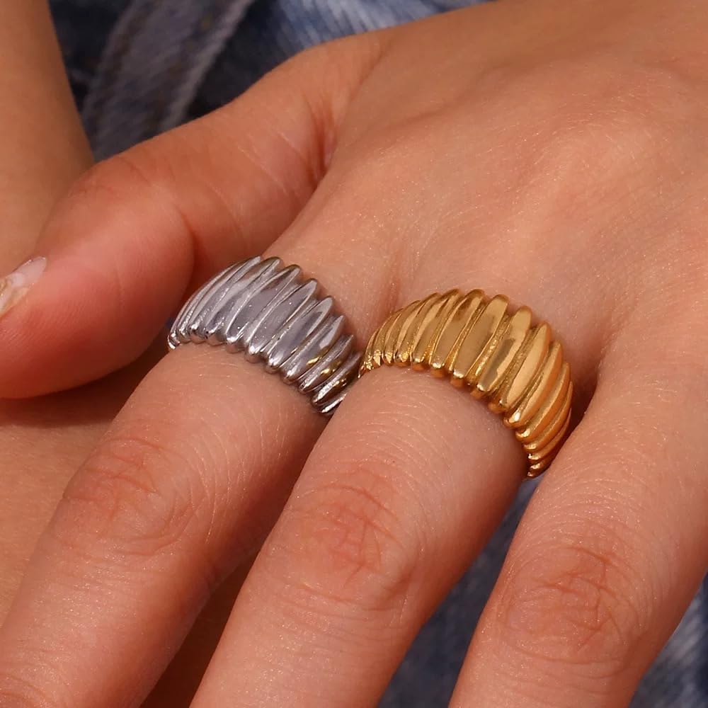 Kokoma Minimalist Chunky Ring for Women Geometry Vintage Statement Band Rings Stainless Steel Stacking Thick Bands Finger Fashion Jewelry - Image 2