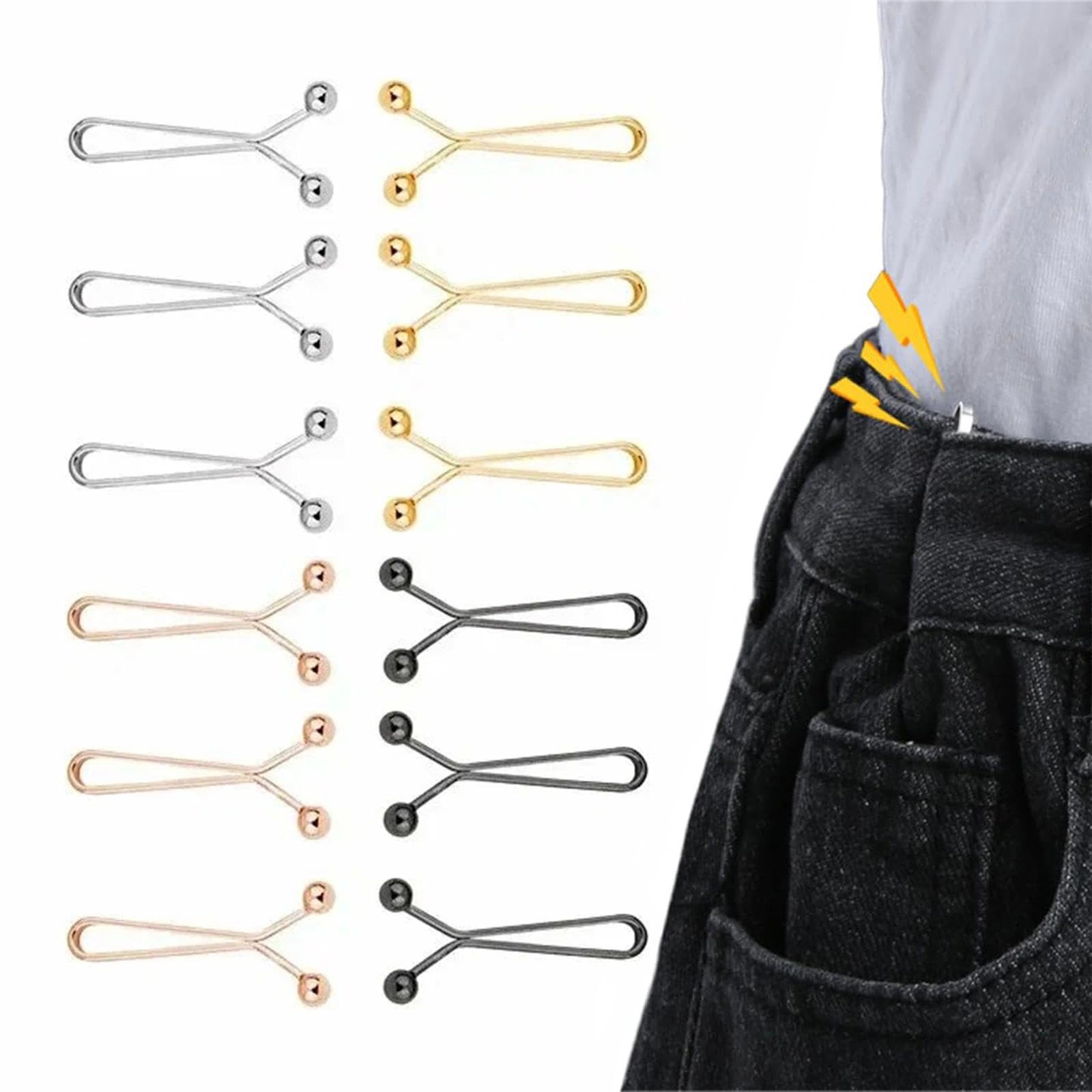 AOOTUERL 12PCS Pant Waist Tightener,Tightening Waistband,Adjustable Waist Buckles,Waist Tightener Clips,Tightener Loose Jeans Pants Clips,Reusable Adjustable Waist Buckle Extender