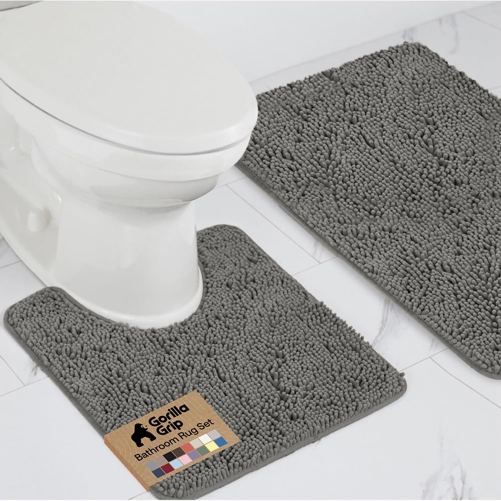 GORILLA GRIP Bathroom Rug Sets, Soft Chenille 2 Piece Area Rugs Set, Toilet Base Mat and 30x20 Carpet, Absorbent Microfiber Washable Mats Dry Quickly, Home Décor and Bath Room Accessories, Charcoal — image 1