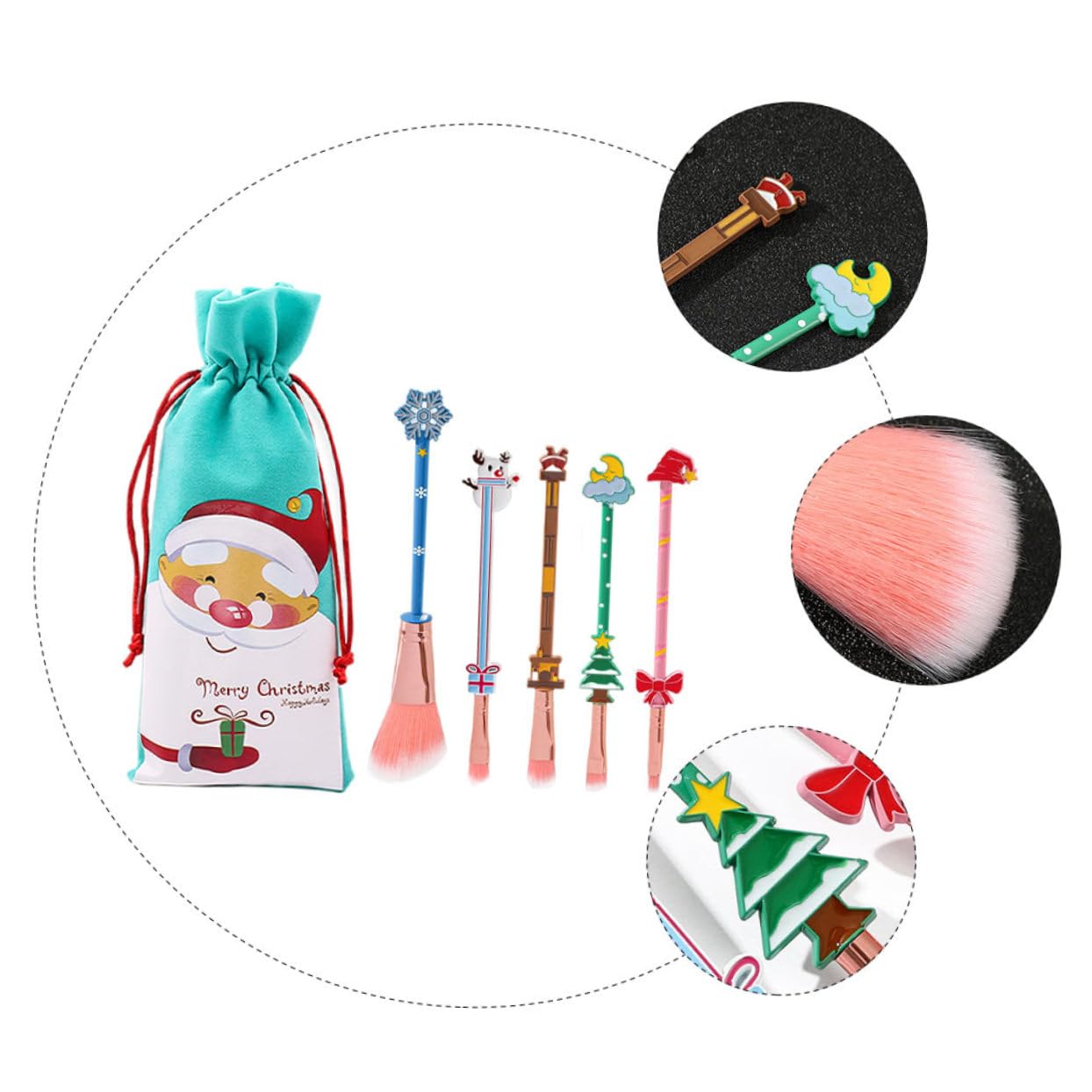 FRCOLOR 15pezzi Pennelli Makeup Per Ragazze Strumenti Professionali Per Makeup Natale Con Design Unico e Chic Per Ombretto Fondotinta e Blush