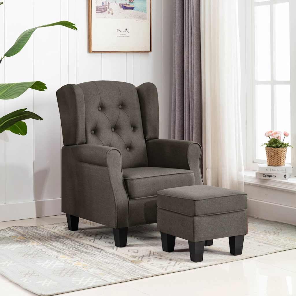 Tapicerowany tkaniną z podnóżkiem nowoczesny do salonu uszak 21.75 taupe