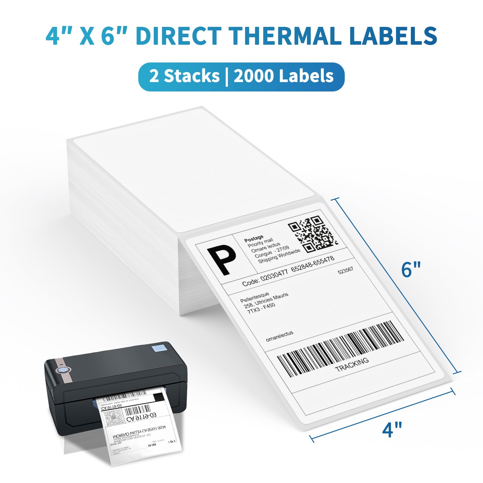 9527 Product Fanfold - Etichette termiche dirette perforate, 10 x 15 cm, 2 confezioni da 2000 etichette