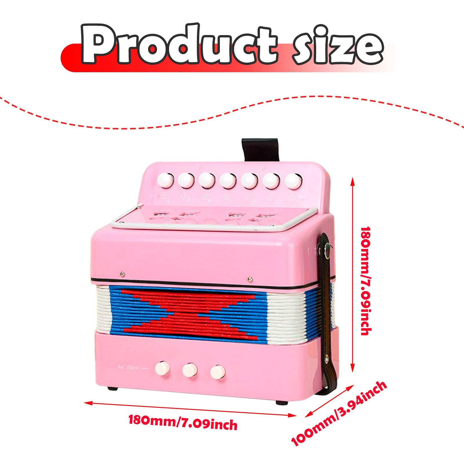 Oshhni Acordeón infantil de 7 teclas, instrumento musical ligero para entretenimiento musical, acordeón de juguete para niños, botón de 7 teclas para, Rosa