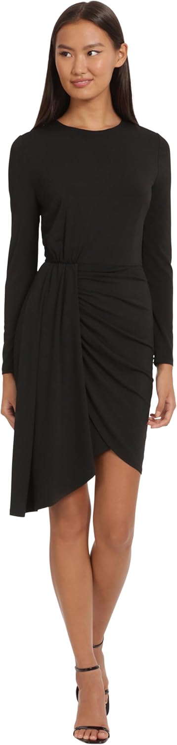 Donna Morgan Womens Long Sleeve Side Drape Dress
