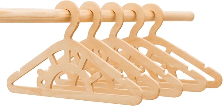 Wooden Toddler Clothes Hangers Set Set of 5 Hangers, Sun, Natural | Baby Hangers Clothing Rack for Nursery Kids Room Decor Montessori Furniture Child Size Wardrobe Wood by Enjoy The Wood