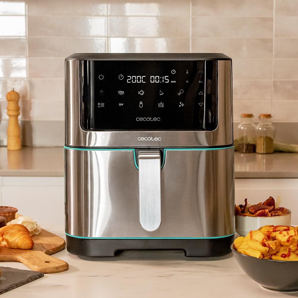 Cecotec Friggitrice Ad Aria da 8L Cecofry Supreme 8000. 1800 W, Pannello Touch, 30º-200 ºC, 10 Modalità Preimpostate, Preriscaldamento, Avviso, Finiture In Acciaio Inossidabile