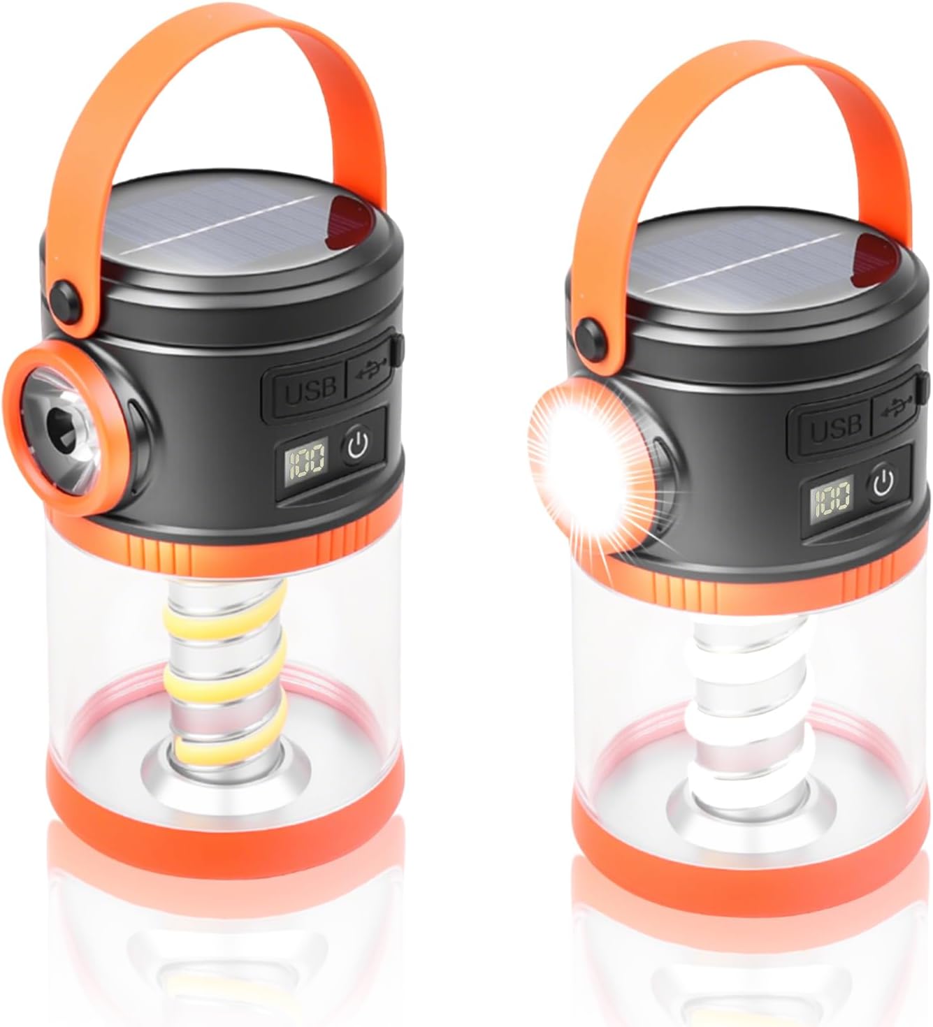 Portable LED Camping Lantern with Flashlight - COB Solar USB Battery Powered for Power Outages,Emergency Survival Light,Hurricane Preparedness Gear for Home Outdoor-Camping(Orange 2PACK)