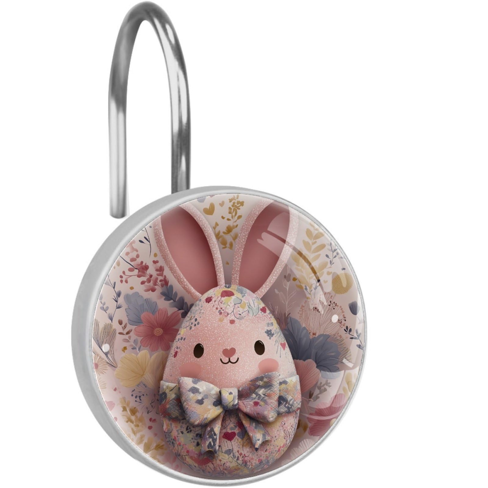 VAPOKF Shower Curtain Hooks, 12PCS Pink Easter Bunny Egg Shower Curtain Hook for Bathroom Decors Home Bedroom