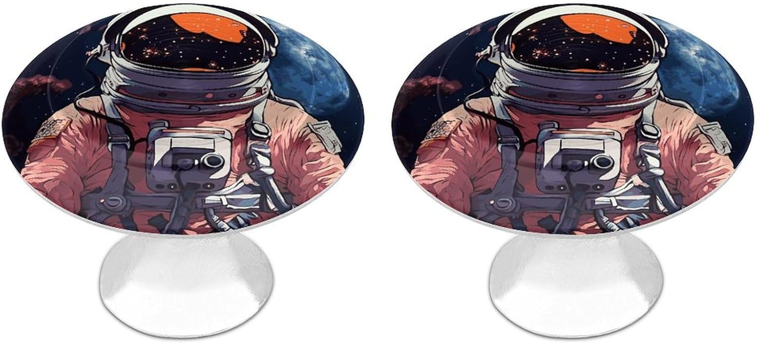 2-Pack Cool Man in Outer Space Galaxy Cabinet Knobs, Silver Stainless Steel Drawer Pulls with Screws, Elegant Hardware for Dressers, Cabinets & Desks