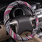 CAR PASS Pretty Ethnic Style Flax Cloth Universal fit Steering Wheel Cover, for Most of Vehicles,Cars,SUV,Vans,Fashionable and Anti-Slip Design