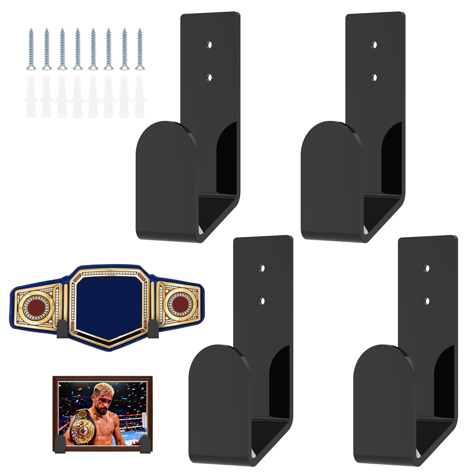 Yuekuntj Black Wrestling Belt Wall Display Holder, Championship Hanging Display, Wall Mounted Championship Belt Rack, Title Belts Hanger For Walls, Belts Horizontal Walls Mount Organizer With Screws