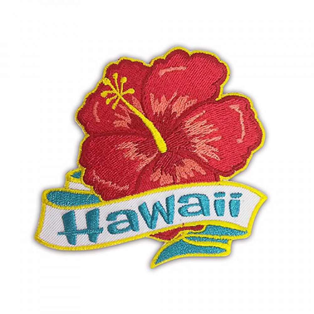 Patch écusson brodé thermocollant hibiscus pour réparer un vêtement troué