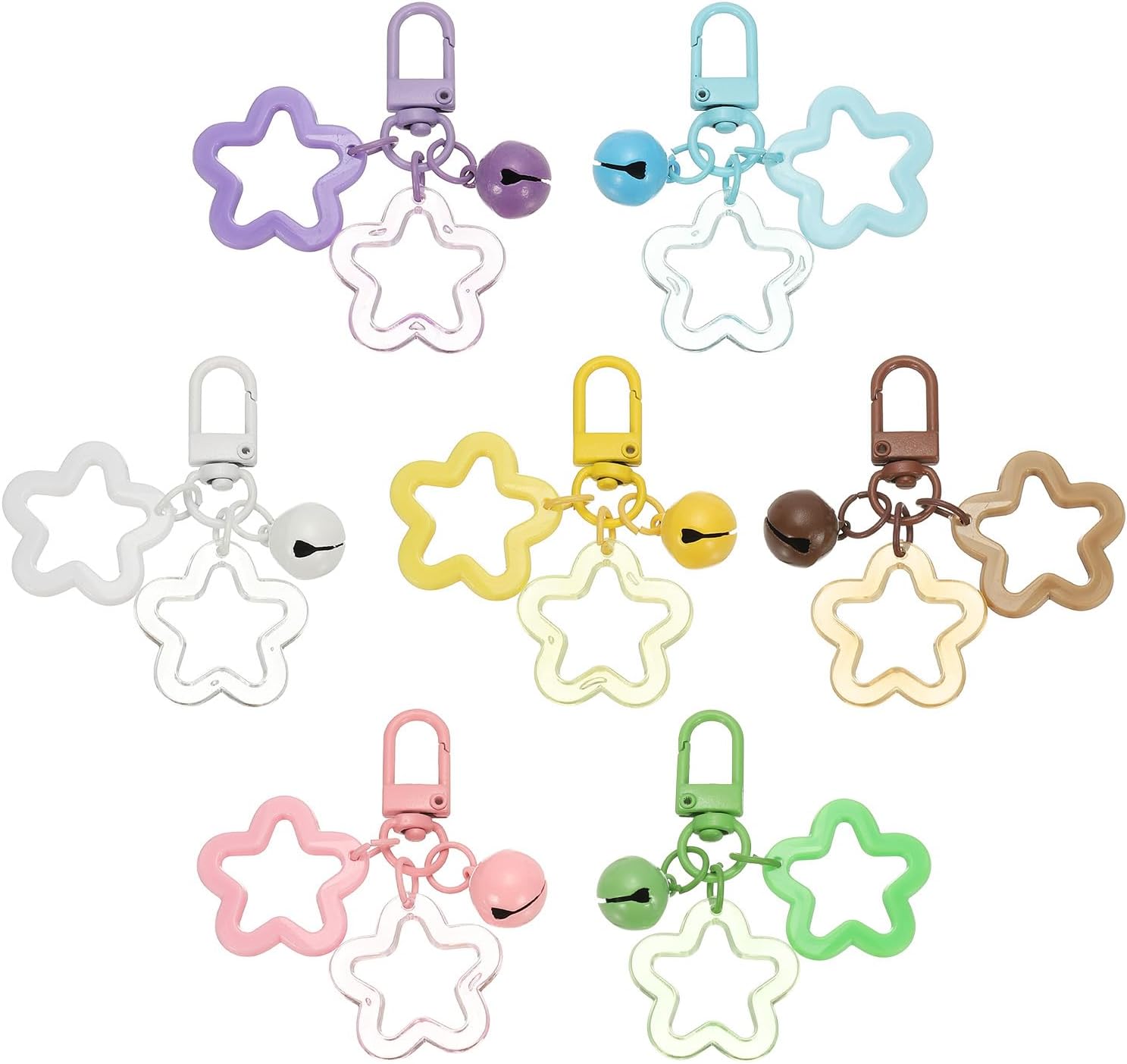 PATIKIL Star Keychain, Candy Color Acrylic Pentagram Keychain Stars Charms Bell Keychains Pendant Clip