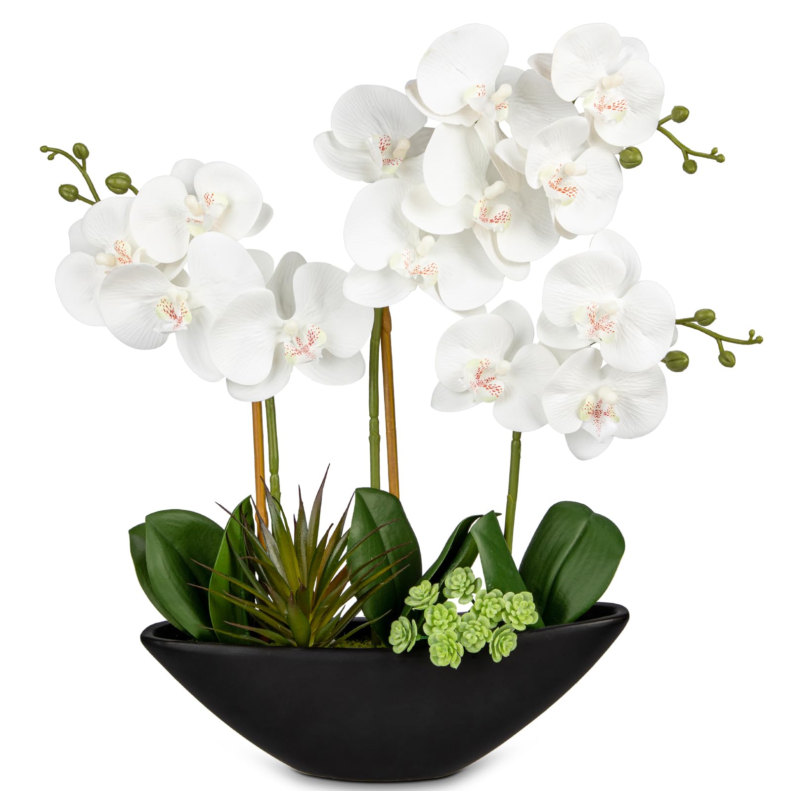 Oairse Artificial Plant Orchids Artificial Decorative Flowers Artificial Flowers Like Real With Real-Touch Blossoms in Ceramic Pot Table Decoration Windowsill Decoration, Height 41cm