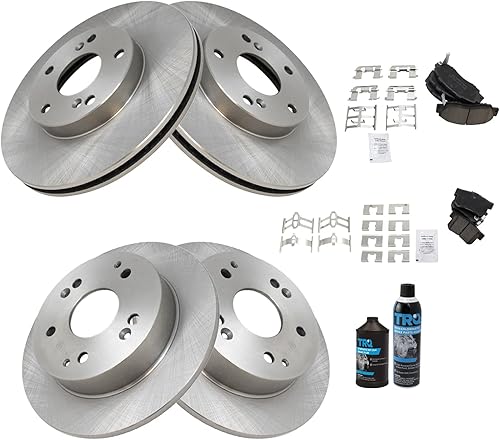 TRQ Kit de pastillas de freno delanteras y traseras y rotores Kit de productos químicos de freno, pastillas de freno de cerámica compatible con