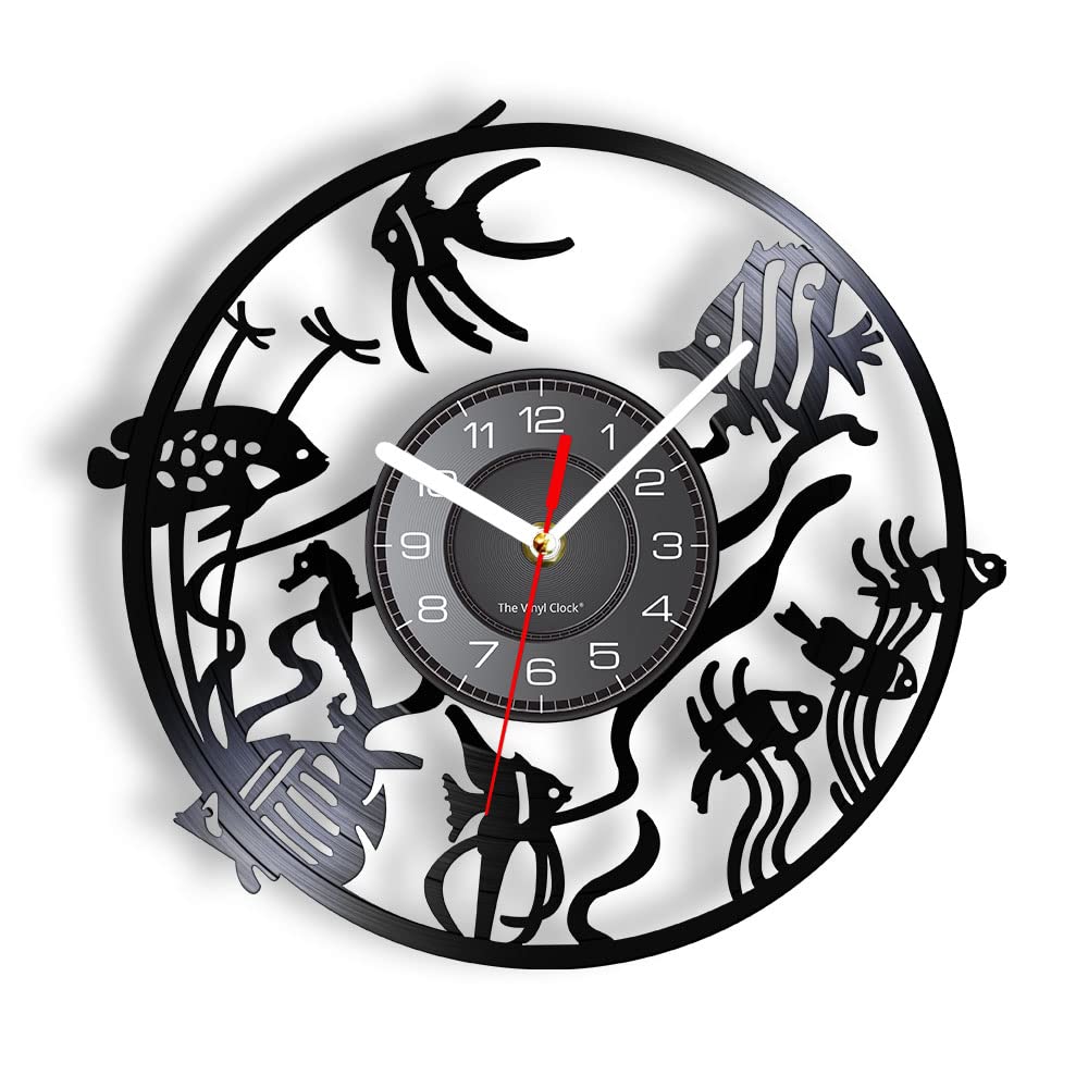 Smotly Black Vinyl Wall Clock, Marine Biological Theme Analog Clock, Wall Decoration Wall Clock Gift!