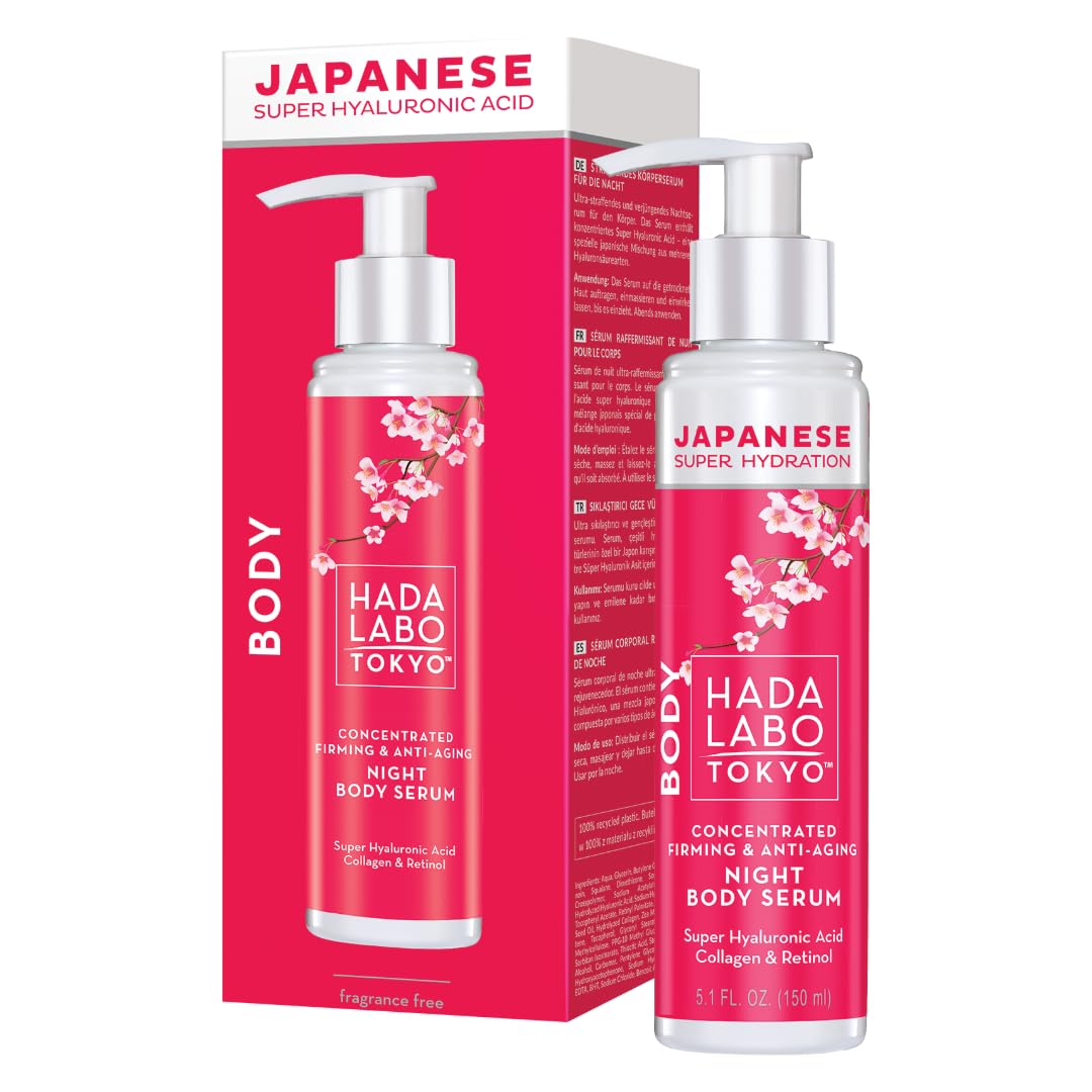 Hada Labo TokyoAnti-Ageing Night Body Serum, Concentrated Firming, with Super Hyaluronic Acid, Collagen & Retinol, for Age 40+, 150 ml Bottle (Pack of 1)