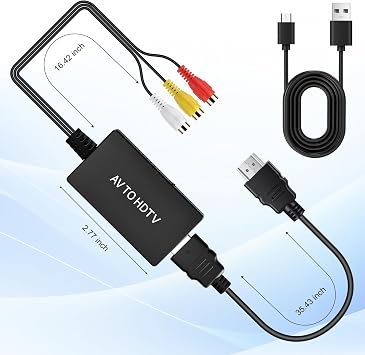 LUIRSAY RCA to HDMI Adapter 1080P AV to HDMI Converter with HDMI Cable AV to H-DMI Converter for PS2/PS3/Xbox/Wii/SNES/N64/DVD/VHS Support PAL/NTSC - Plug & Play H-DMI to RCA Cable Solution