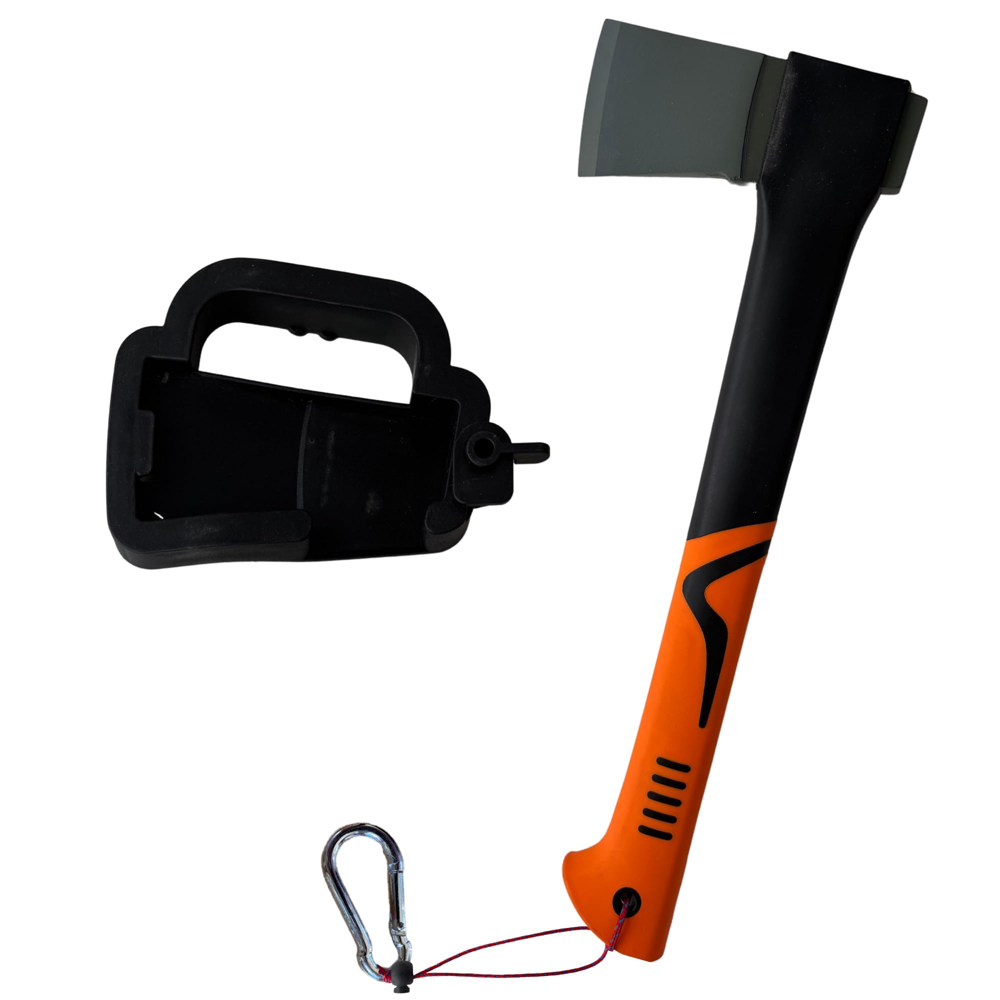 Axeplorer Axt 38 cm Bushcraft Spaltaxt mit Carbonstahlklinge, rutschfestem Griff, Klingenschutz, Karabiner & Seil – Camping Outdoor Beil, Survival Machete, Vanlife Werkzeug, holzspalter axt