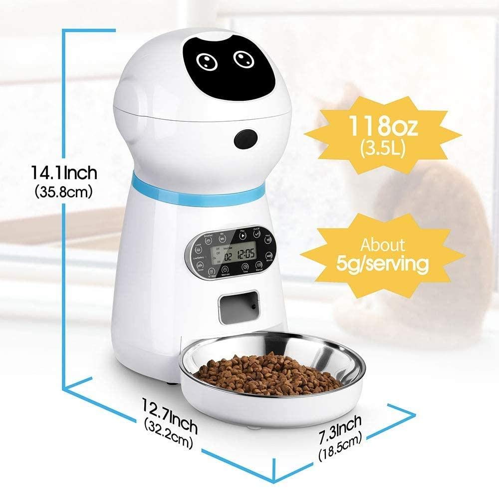 Dispenser automatico di alimenti per cani e gatti da 3,5 litri Dispenser per alimenti per cani con doppio controllo della parte del registratore vocale Timer e allarmi digitali programmabili (bianco)
