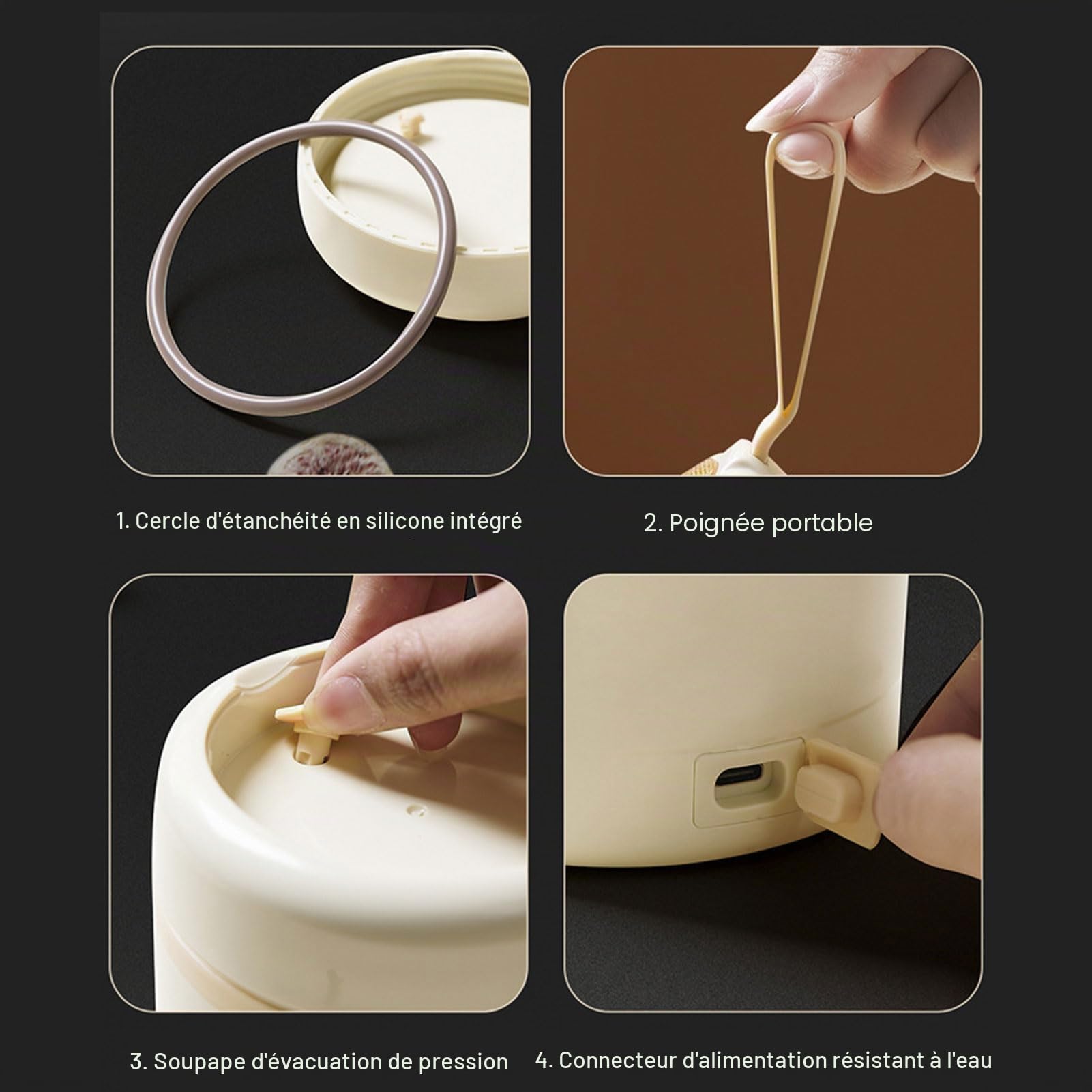 Réchauffeur de Nourriture électrique de Boîte à Déjeuner D'usb, Pot de Nourriture isolé de 600 Ml étanche de L'acier Inoxydable 304 60 ℃ à Température Constante avec la Cuillère (Beige)