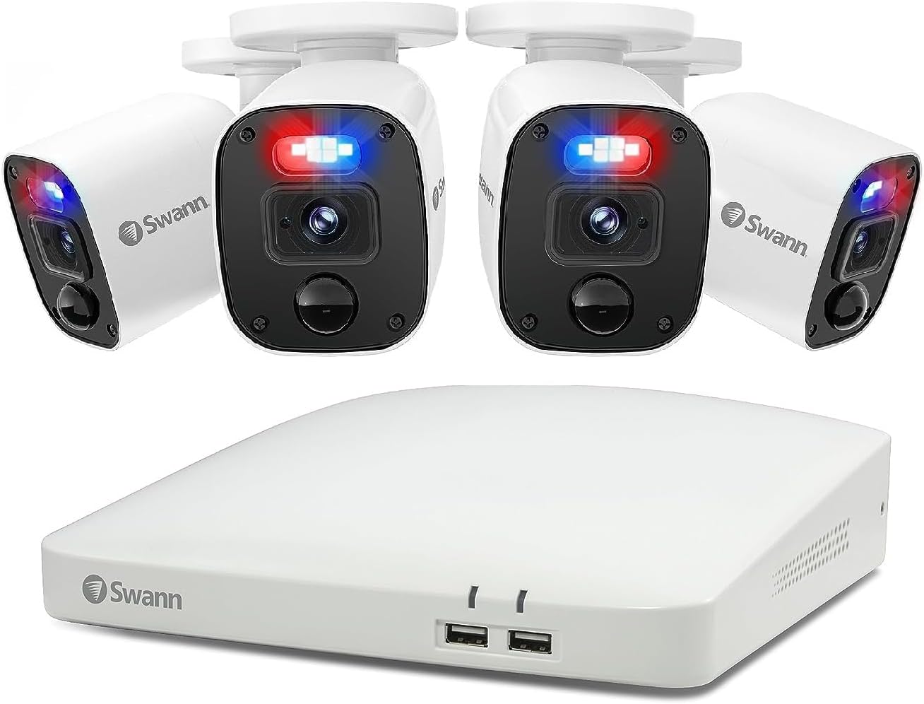 Swann Home DVR Enforcer Security System with 1TB HDD, 8 Channel 4 Cam, 1080P HD Video, Indoor Outdoor Wired Surveillance CCTV, Color Night Vision, Heat Motion Detection, LED Lights, Sirens, 84680