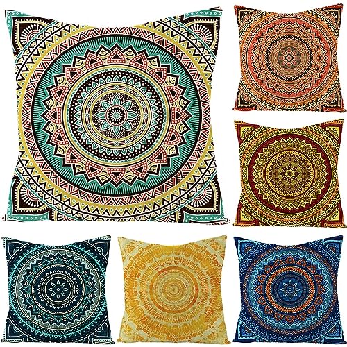Housse de coussin de salon de jardin en tissu de lin supérieur mandala 6Pcs - 2
