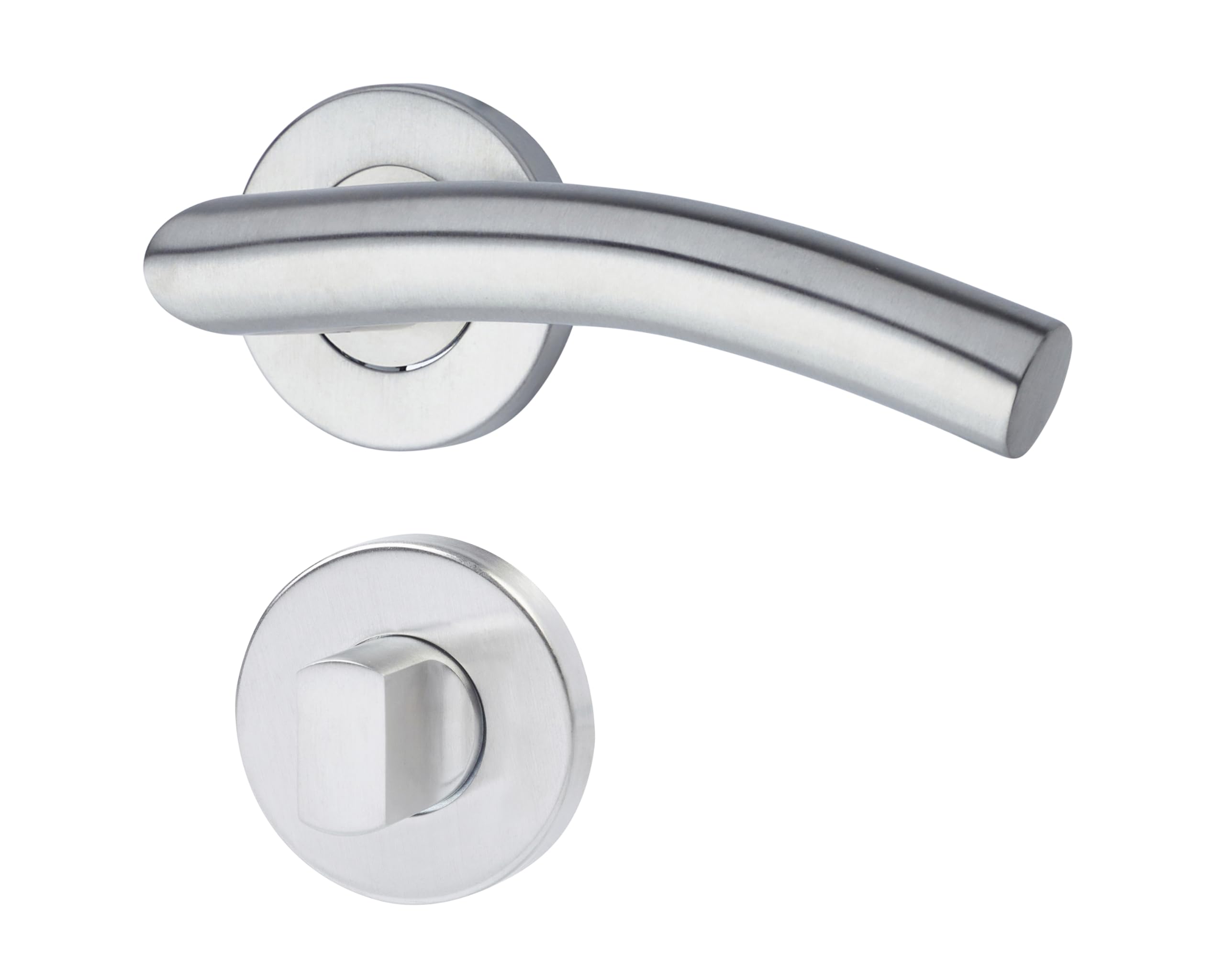 Yale L 90 Curved Handle with Bathroom Escutcheon, Silver