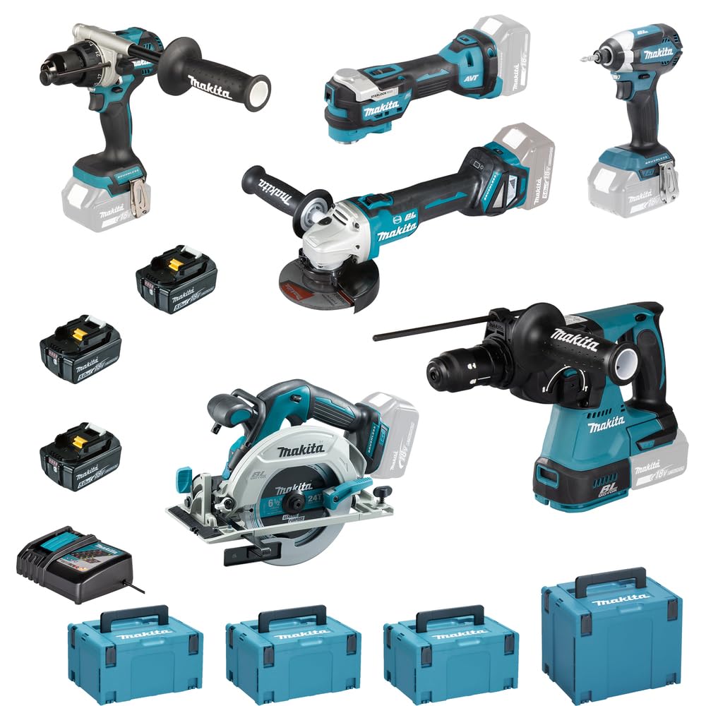 SET DHP492 + DTD153 + DHR243 + DGA513 + DHS680 + DTM52 + 3x BL1850 18V 5Ah + 1x DC18RC Makita DLX6139JX1