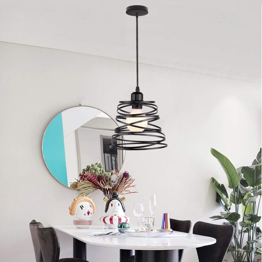 Lampadario a Sospensione E27 Retrò Industriale Lampada da Soffitto Moderna Ø20cm Paralume in Metallo Forma a Molla Illuminazione Interna per Cucina Salotto Camera da Letto
