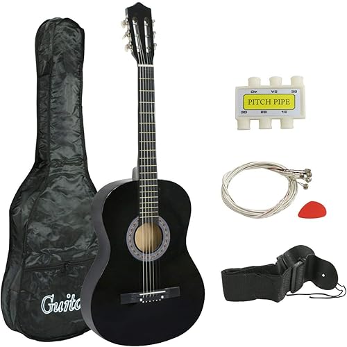 Miniatura 10 de Smartxchoices - Guitarra acústica de 6 cuerdas de 38 pulgadas con correa para la bolsa de transporte, juego de cuerdas extra para principiantes,