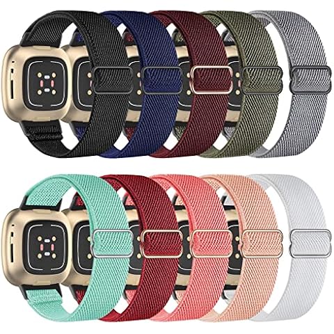 Oanux Compatible with Fitbit Sense Bands/Fitbit Versa 3 Bands women Men, Elastic Nylon Stretchy Breathable Accessories Adjustable Sport Watchband Replacement Strap for Fitbit Versa 3/Sense (10 Pack) Cover