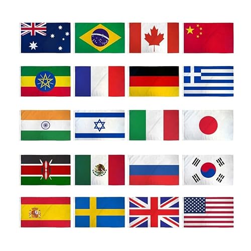 COLL7AWS Set of 20 International Country Flags 3x5ft International Countries Flags Set