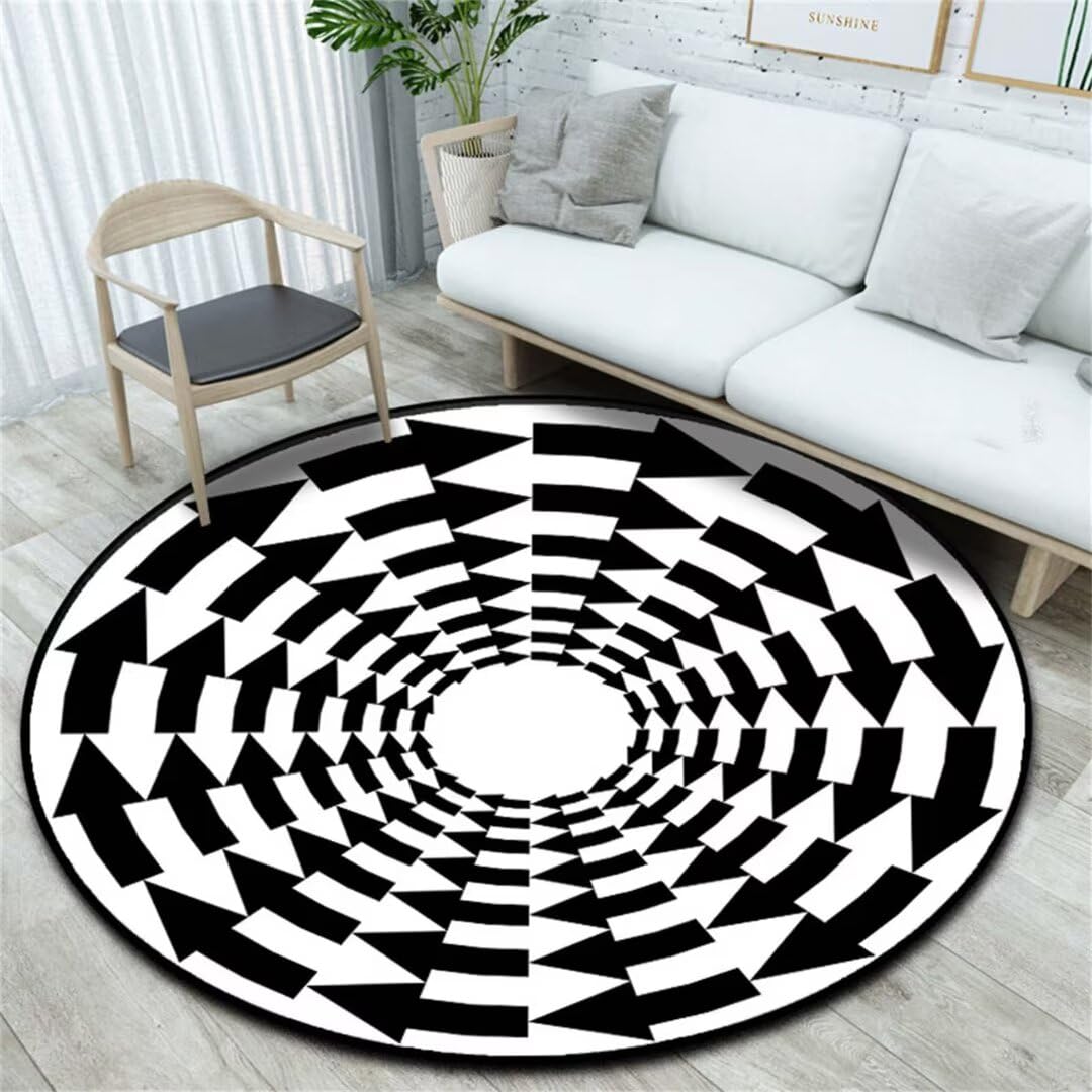 Tapis facile d'entretien noir et blanc 3D doux et résistant