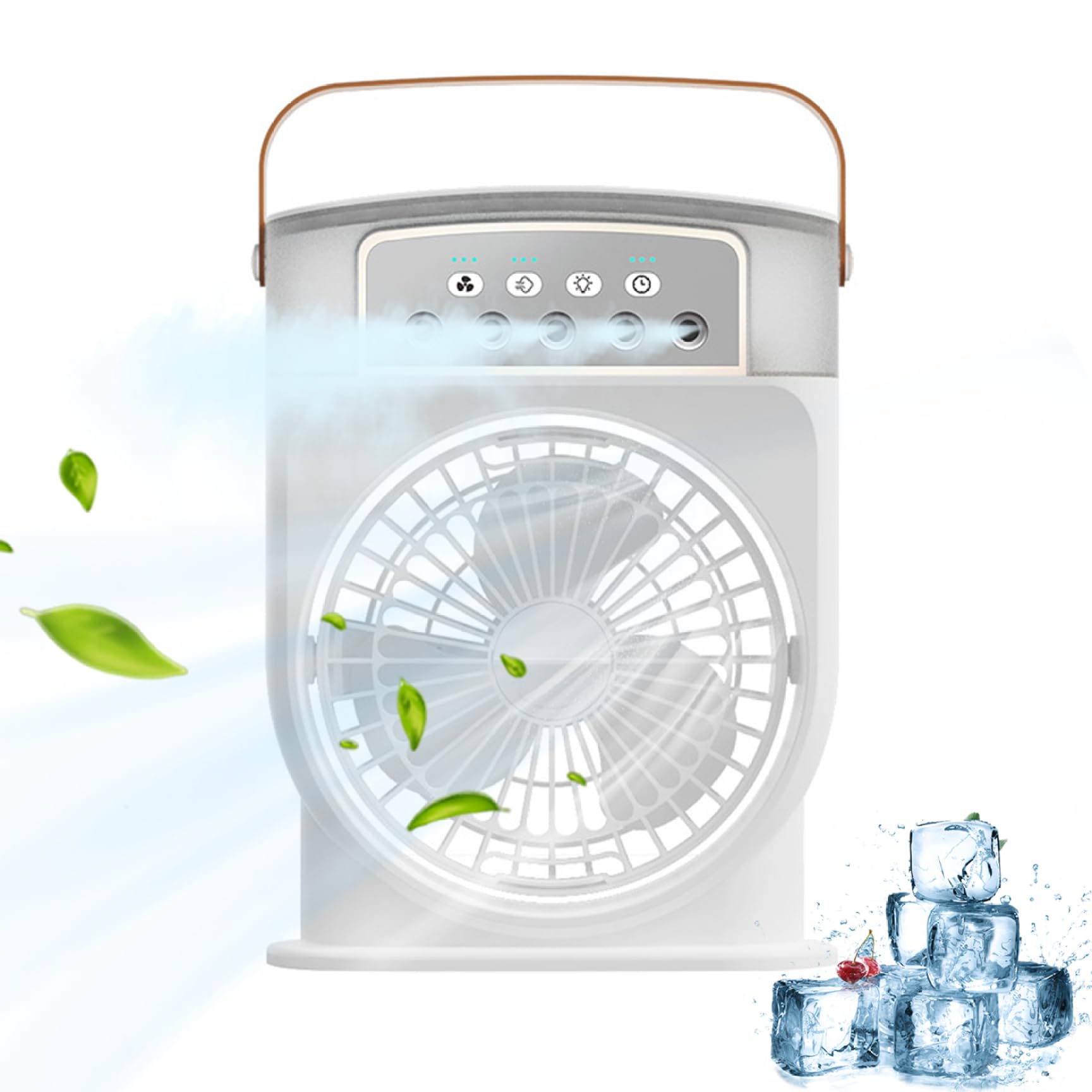 Portable Air Cooler Evaporative Fan with 3 Wind Speed Quiet Mini AC Unit Desk Fan with Mist and Night Light USB Rechargeable Humidifier Cooling with 600ML Water Tank White, Desk
